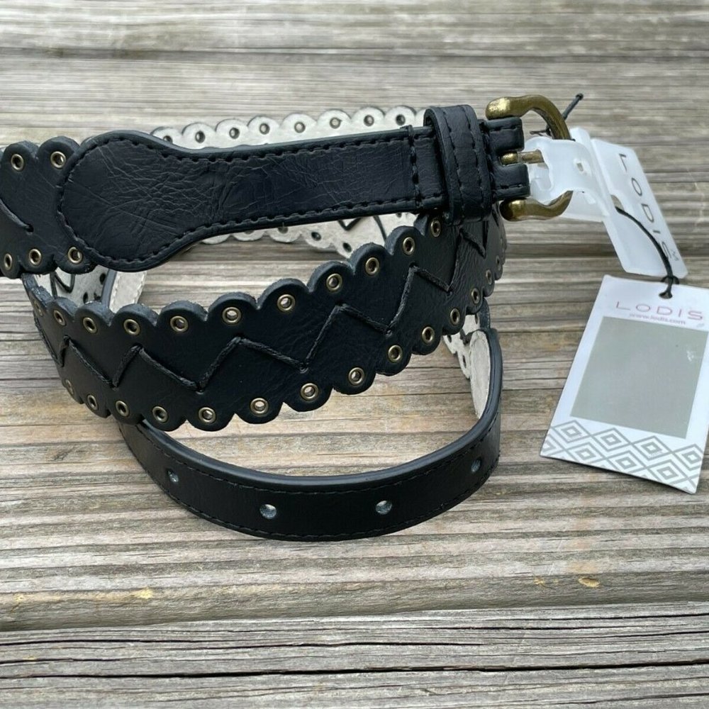 Lodis Women belt leather Lazer Cut fashion Women Black Waistband Size M - Picture 1 of 12